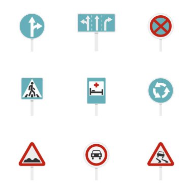 Trafik işareti simgeleri seti, düz stil