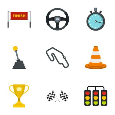 Motor yarışı Icons set, düz stil