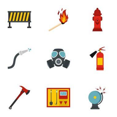 Yangın acil durum Icons set, düz stil