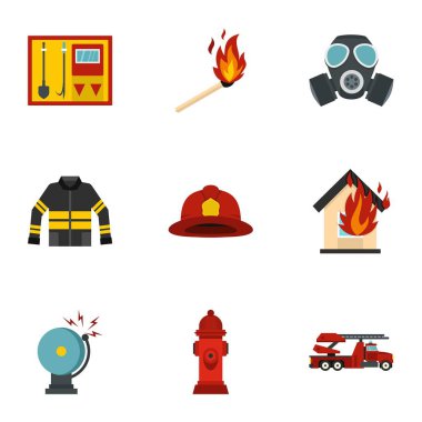 Yararlı Yangın Servisi Icons set, düz stil