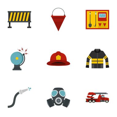 İtfaiyeci Icons set, düz stil