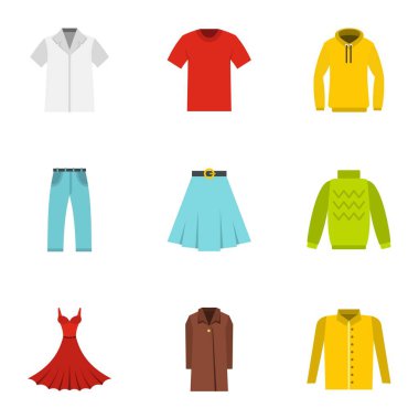 Giysi Icons set, düz stil