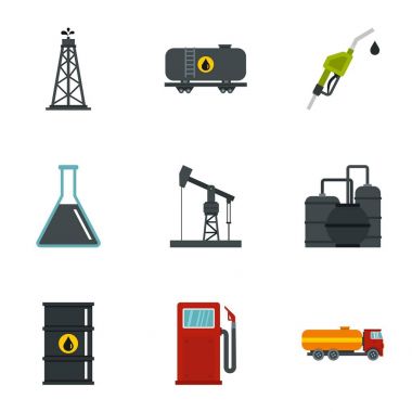 Petrol ve gaz endüstrisi Icons set düz stil