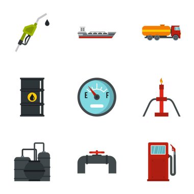 Yakıt ve yağ Icons set, düz stil