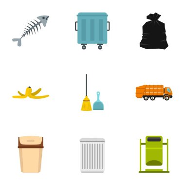 Atık kullanımı Icons set, düz stil