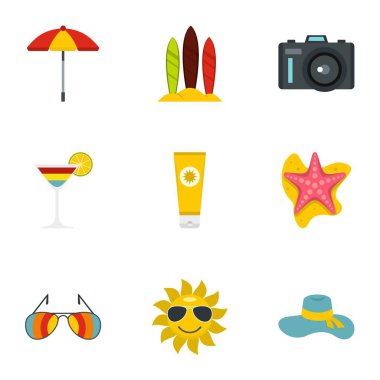 Yaz tatili simgeler ayarla, stil düz