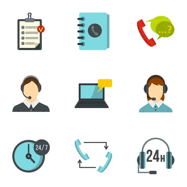 Support help desk icons set, flat style — Stock Vector