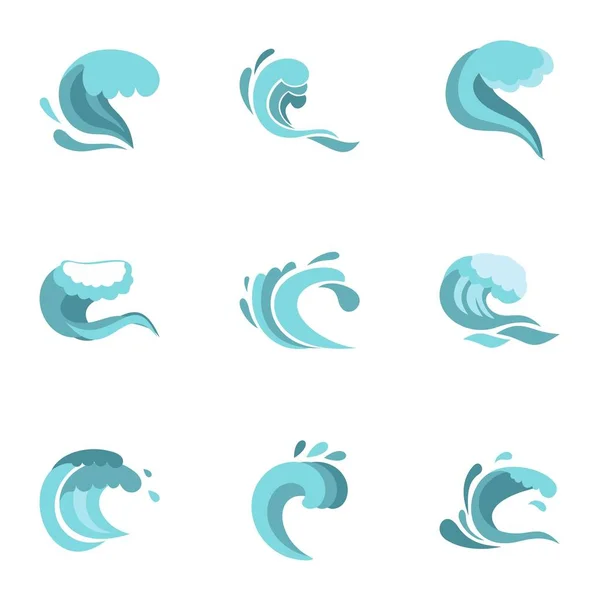 Conjunto de iconos de onda de rizado y agrietamiento, estilo plano — Vector de stock