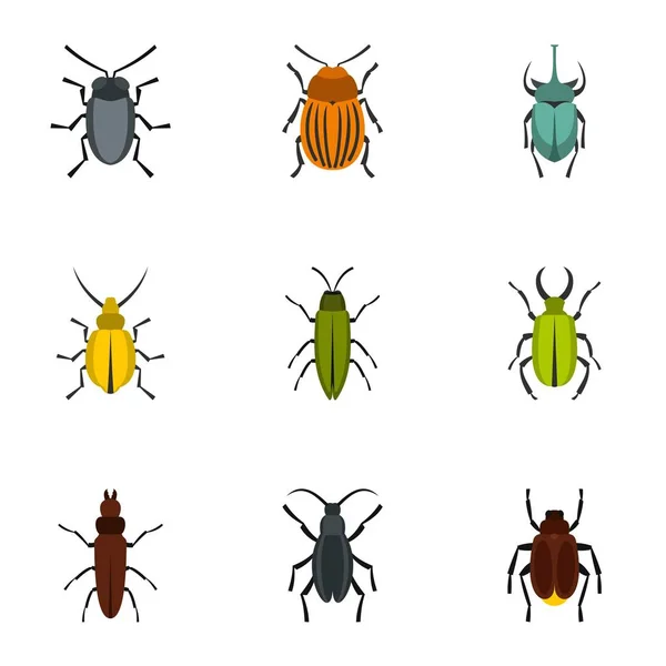 Conjunto de ícones de besouro, estilo plano — Vetor de Stock