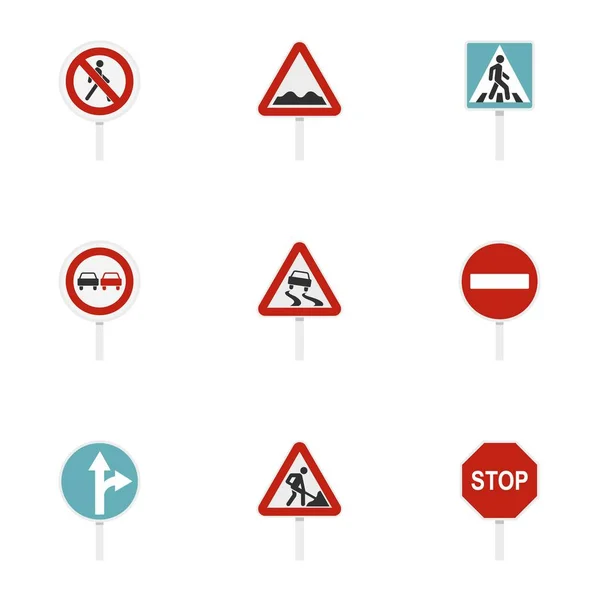 Conjunto de iconos de señal de tráfico, estilo plano — Vector de stock