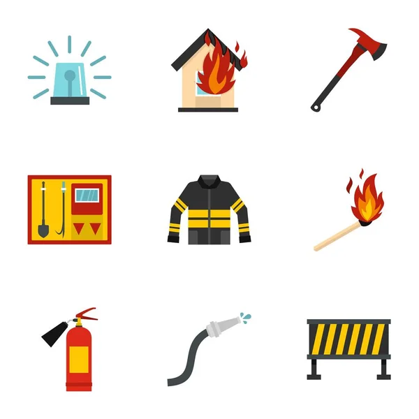 Brandweerman iconen set, vlakke stijl — Stockvector
