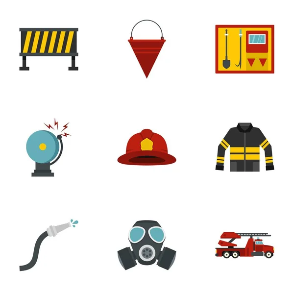 Set icone pompiere, stile piatto — Vettoriale Stock