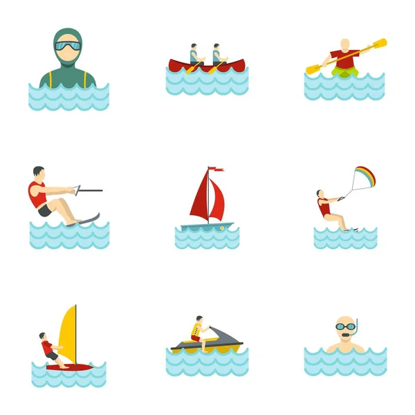 Water sports icons set, flat style