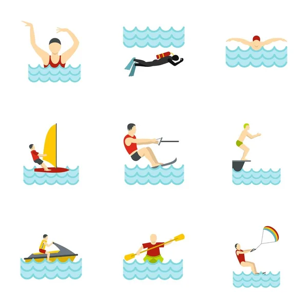 Water activiteiten iconen set, vlakke stijl — Stockvector