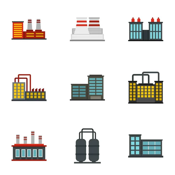 Ensemble d'icônes de centrale électrique, style plat — Image vectorielle