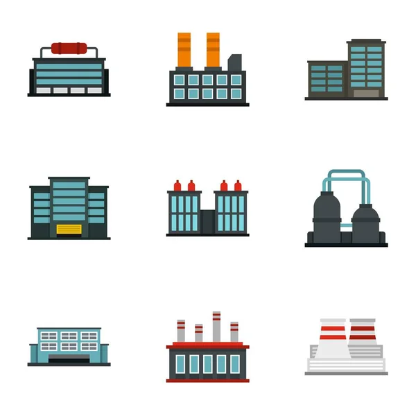 Набір іконок промислової електростанції, плоский стиль — стоковий вектор