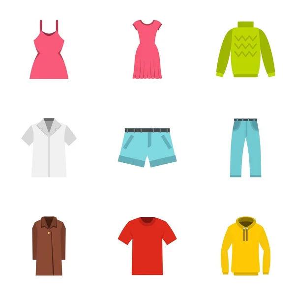 Conjunto de iconos de ropa, estilo plano — Vector de stock
