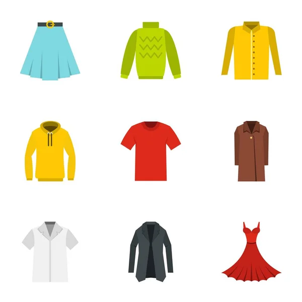 Conjunto de diferentes iconos de ropa, estilo plano — Vector de stock