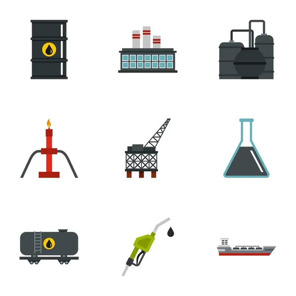Conjunto de ícones de petróleo e petróleo, estilo plano —  Vetores de Stock