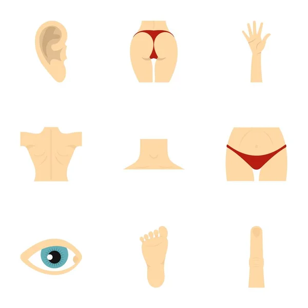 Human body parts icons set, flat style — Stock Vector