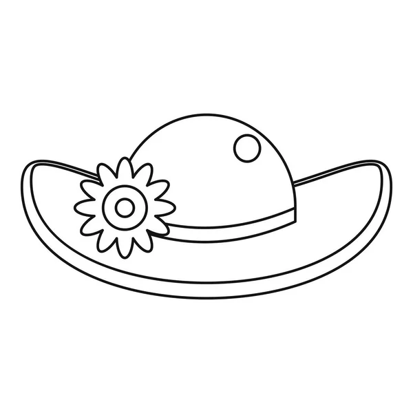 Шляпа с цветочным значком, стиль контура — стоковый вектор