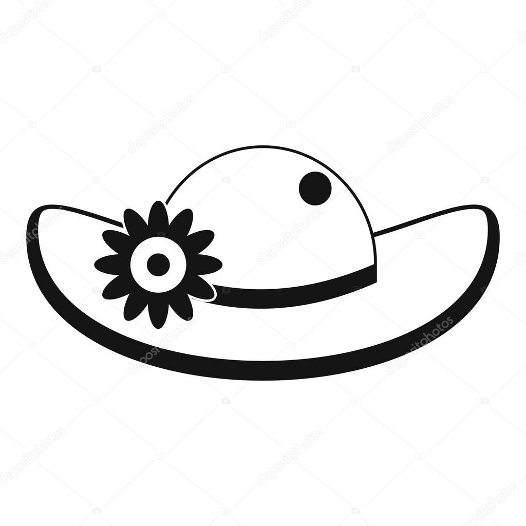 Hat with flower icon, simple style