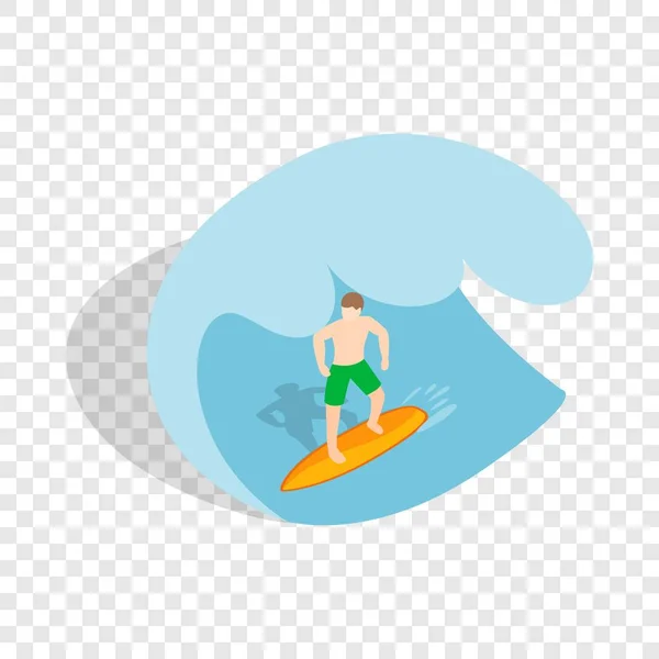 Surfer beim Reiten auf der Welle isometrisches Symbol — Stockvektor