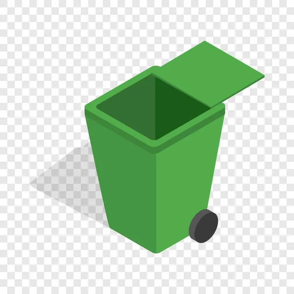 Ícone isométrico recipiente de lixo verde aberto — Vetor de Stock