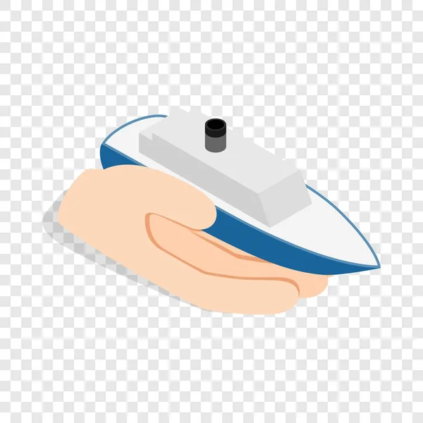 Hand holds ship isometric icon — Stock Vector