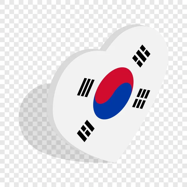 Corazón con icono isométrico bandera de Corea — Archivo Imágenes Vectoriales