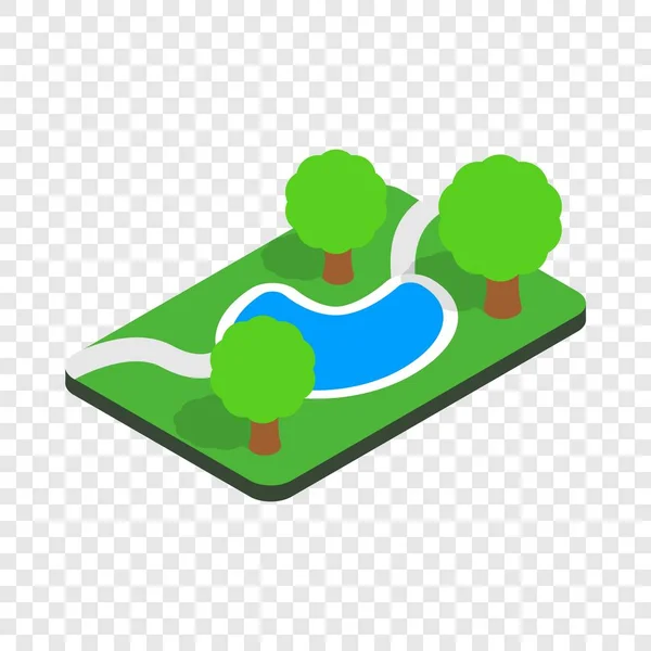 Pequeno lago no ícone isométrico do parque — Vetor de Stock