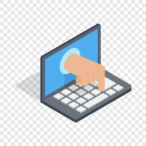 Stealing data through a laptop isometric icon — Stock Vector