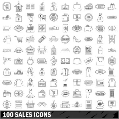 100 satış Icons set, anahat stili