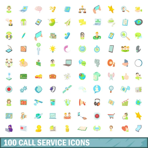 100 iconos de servicio de llamadas conjunto, estilo de dibujos animados — Vector de stock