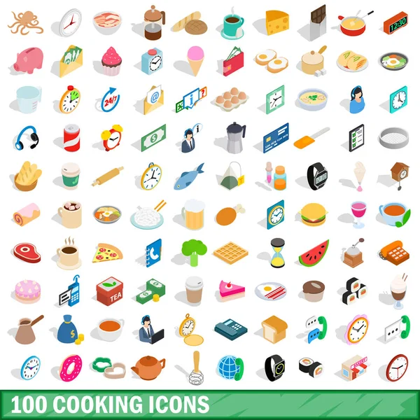 100 σετ, ισομετρικές 3d στυλ μαγειρικής εικονίδια — Διανυσματικό Αρχείο