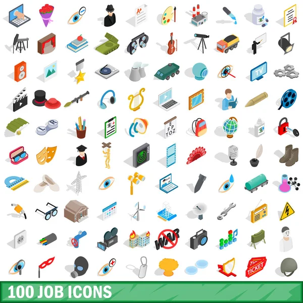 Conjunto de 100 iconos de trabajo, estilo isométrico 3d — Vector de stock