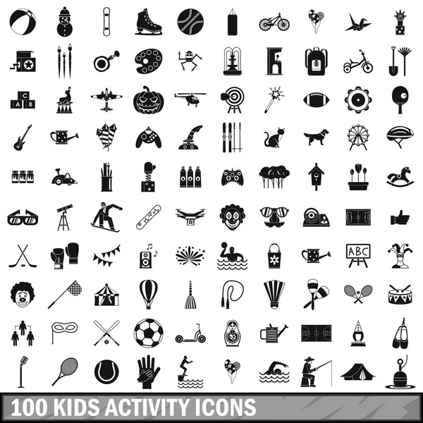 Conjunto de iconos de actividad para 100 niños, estilo simple — Vector de stock