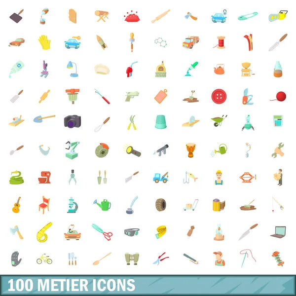 100 metier εικονίδια οριστεί, κινούμενα σχέδια στυλ — Διανυσματικό Αρχείο