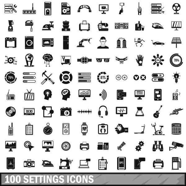 100 beállítások ikonok beállítása, egyszerű stílus — Stock Vector