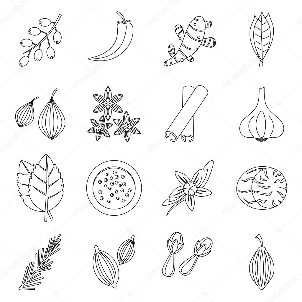 Spice icons set, outline style