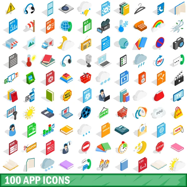 100 conjunto de iconos de aplicación, estilo isométrico 3d — Vector de stock