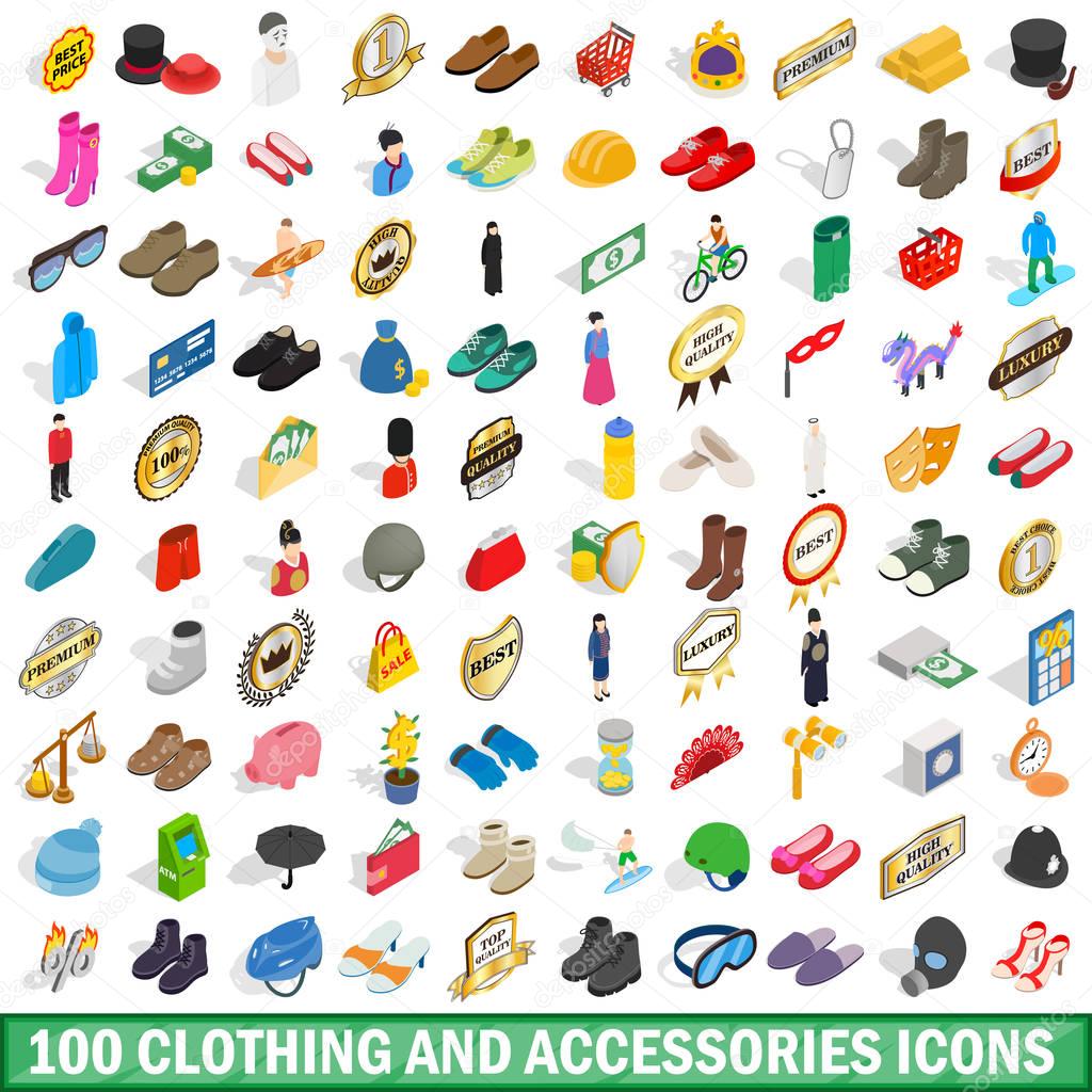 100 clothing and accessories icons set