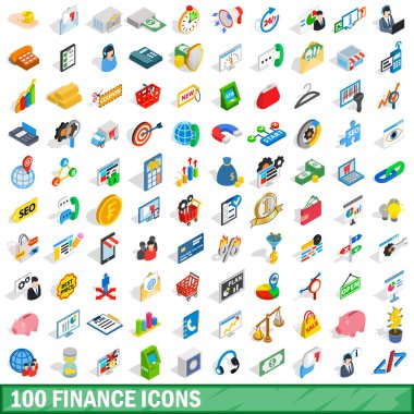100 Finans Icons set, izometrik 3d stili