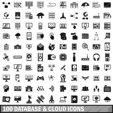100 veritabanı ve bulut Icons set, basit tarzı