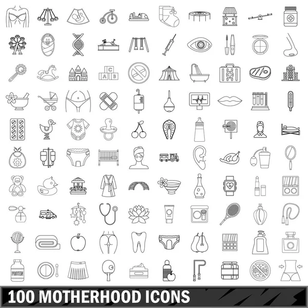 100 наборів іконок материнства, стиль контуру — стоковий вектор