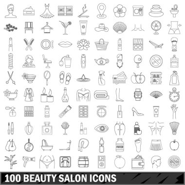 100 Güzellik Salonu Icons set, anahat stili