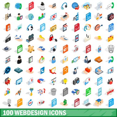 100 webdesign Icons set, izometrik 3d stili