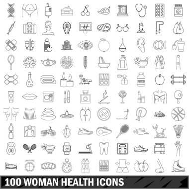 100 kadın sağlık Icons set, anahat stili