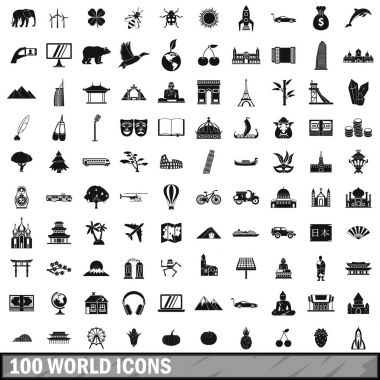 100 dünya Icons set, basit tarzı