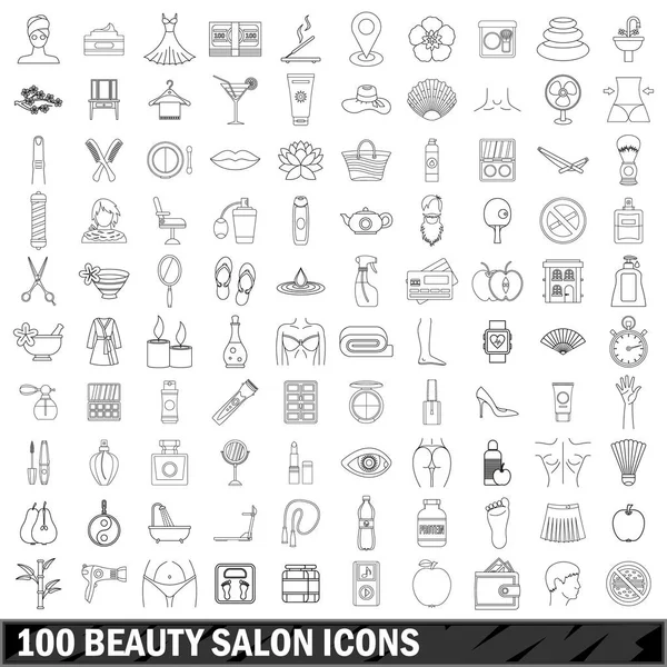 100 Güzellik Salonu Icons set, anahat stili